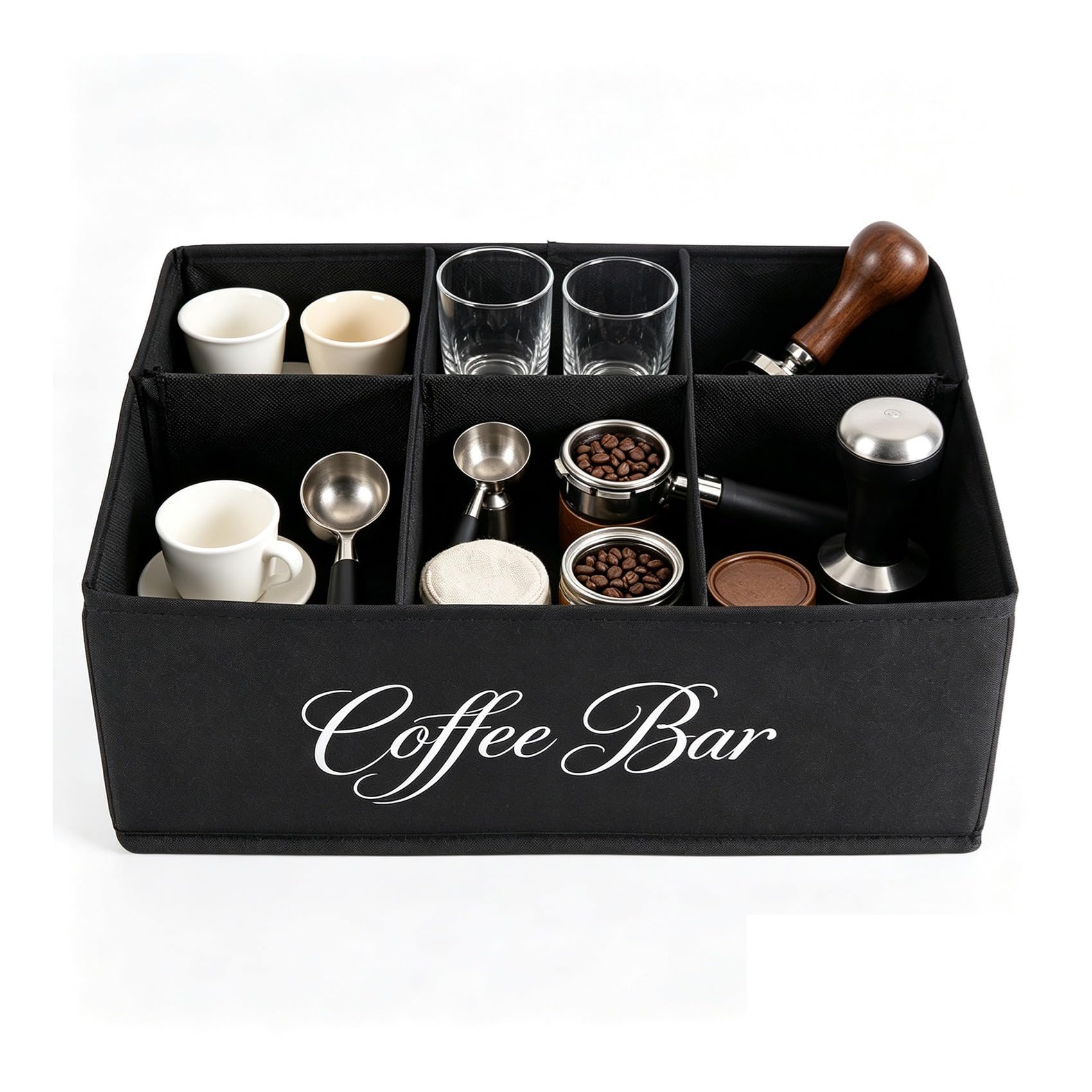 Aundhegrtt Coffee Station Counter Stand Organizer with Removable Dividers, Coffee Bar Storage Basket Accessory