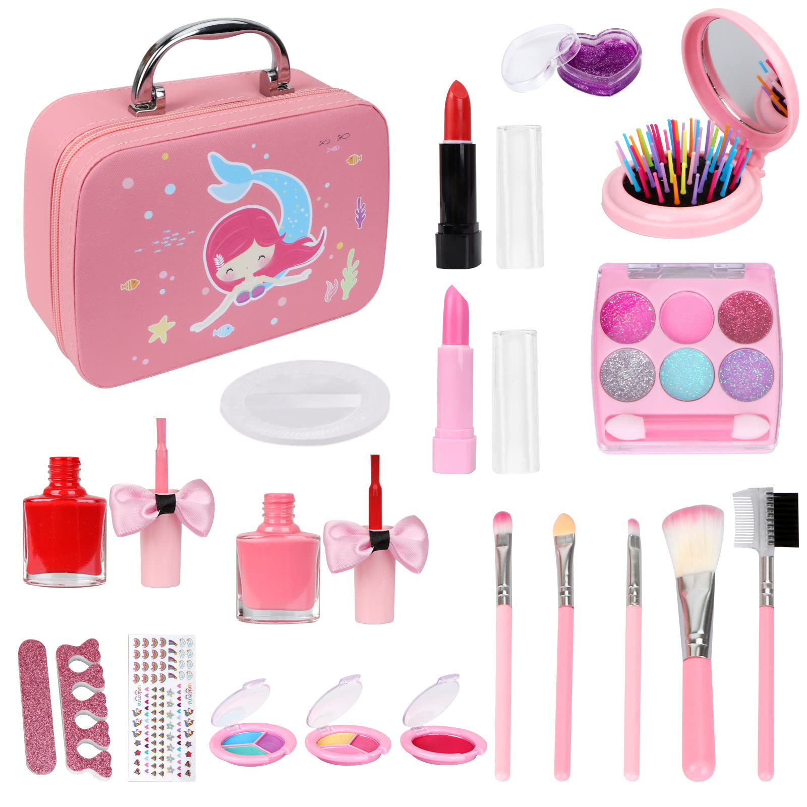 Kids Makeup Kit for Girl Real Washable Makeup Kit for Girls over 8 Year Old Makeup Set for Girls Princess Make Up Box Nontoxic Cosmetics Kit Toys Pretend Play Makeup Beauty Toys Gift Birthday Gift (B)
