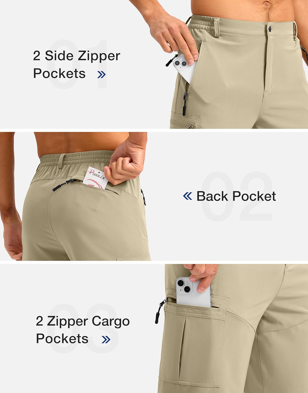 Pudolla Men's Hiking Cargo Shorts 9"/7"/11" Lightweight Outdoor Shorts for Men Trip Golf Camping Casual with 5 Zipper Pockets - Image 4