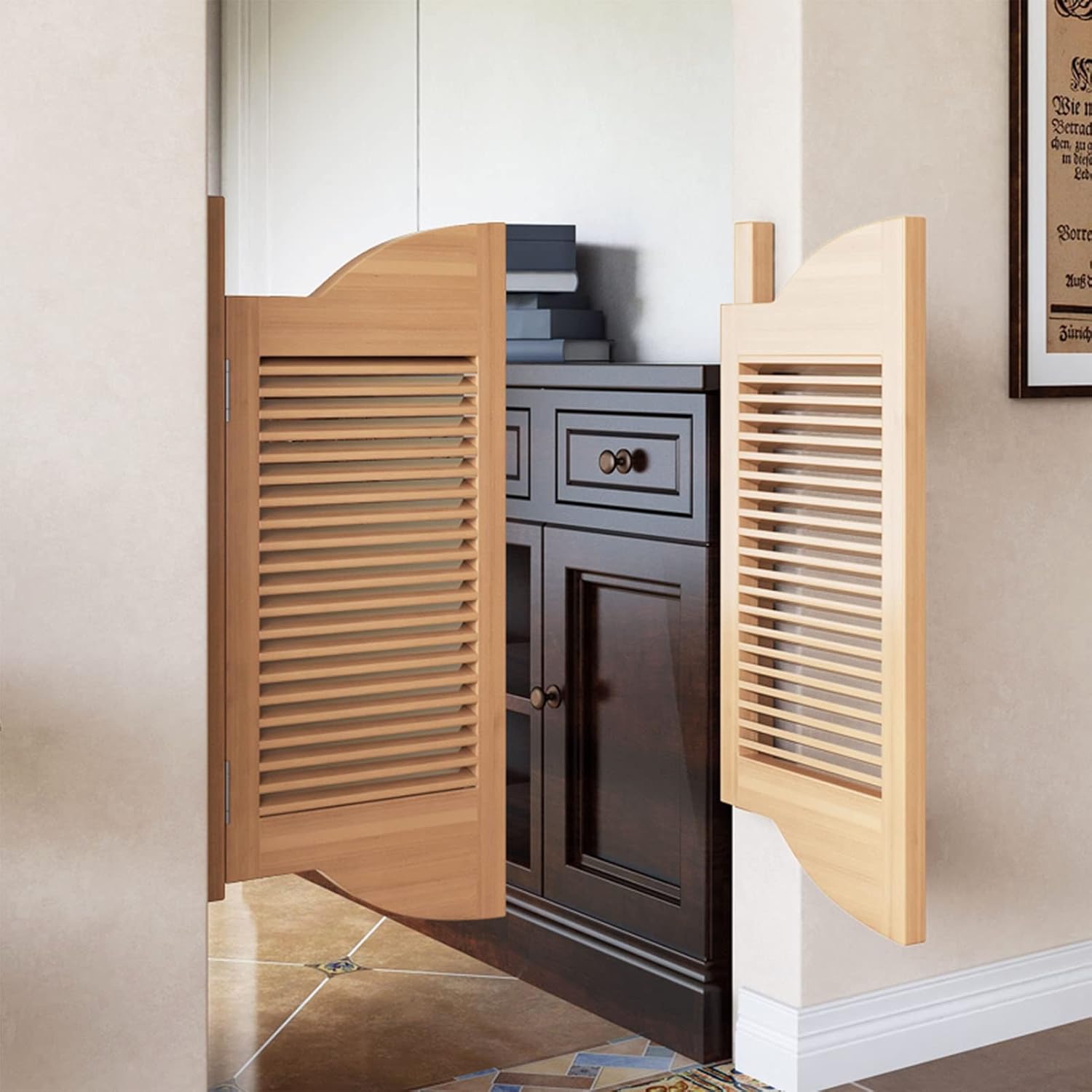 30 Inch Swinging Cafe Doors for Doorway, Includes Double Action Door Hinges, Interior Laundry Room/Kitchen/Hallway Louvered Saloon Doors (Size : W125xH90cm/49.2" x35.4, Color : Style2)