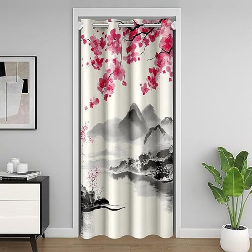 Cortina de puerta de estilo japonés para privacidad de puerta, tratamiento de ventana japonés Ukiyoe para decoración del hogar, sala de estar, flor