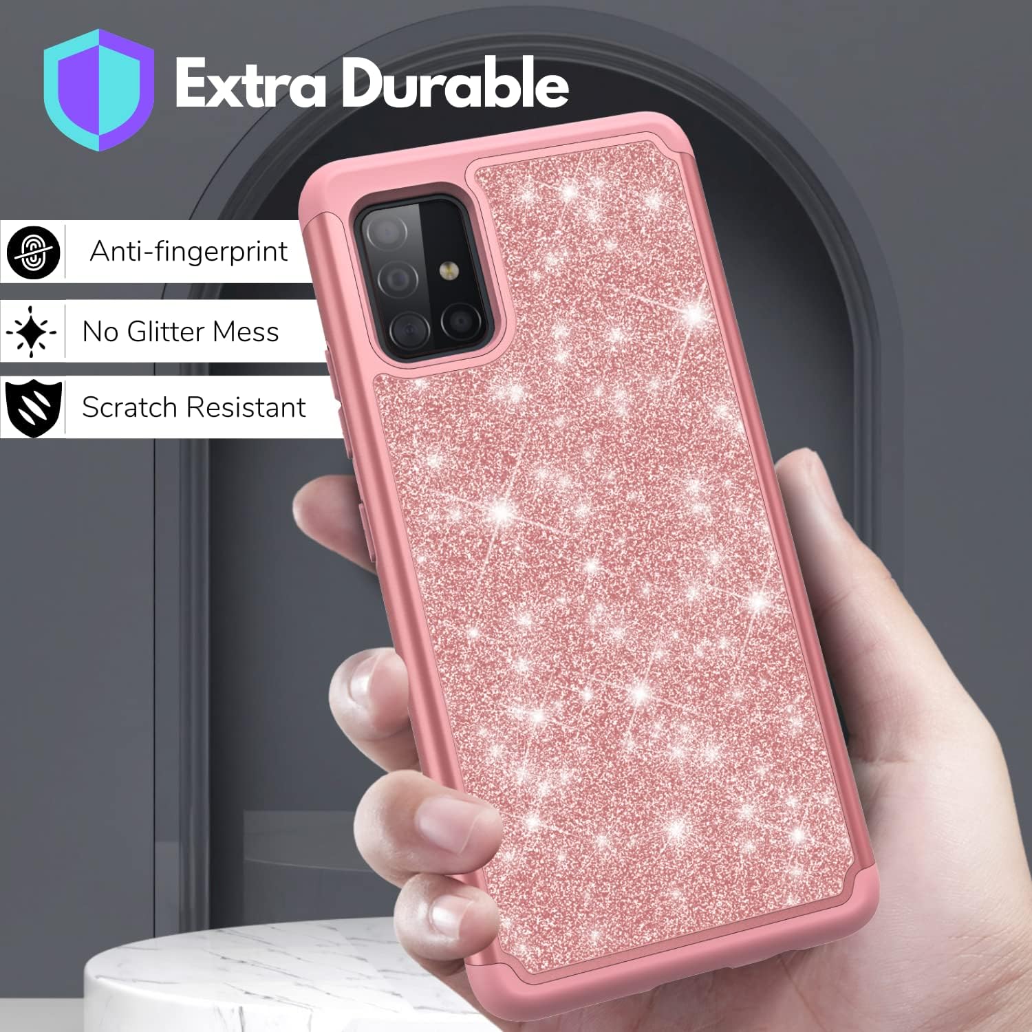 Cbus Wireless Sparkling Glitter Bling Phone Case Compatible with Samsung Galaxy A51 5G (Pink Rose Gold)