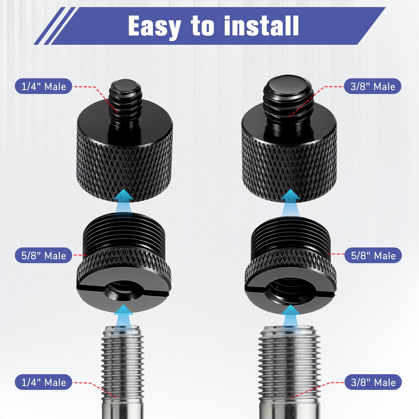 Zestaw 10 adapterów do mikrofonu, stojak 5/8" na 3/8", 3/8" na 5/8", 5/8" na 1/4", 1/4" na statyw mikrofonowy 5/8", adapter do statywów mikrofonowych, ramion i statywów do aparatu