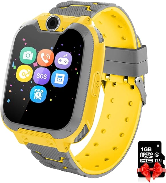 Kids Game Smart Watch Phone, HD Touch Screen Wrist Smartwatch for 3-12 Year Old Boys Girls with Camera music player Alarm Clock 7 kinds Games Mobile Sim Card Toys Childrens Gift (X6 Yellow)
