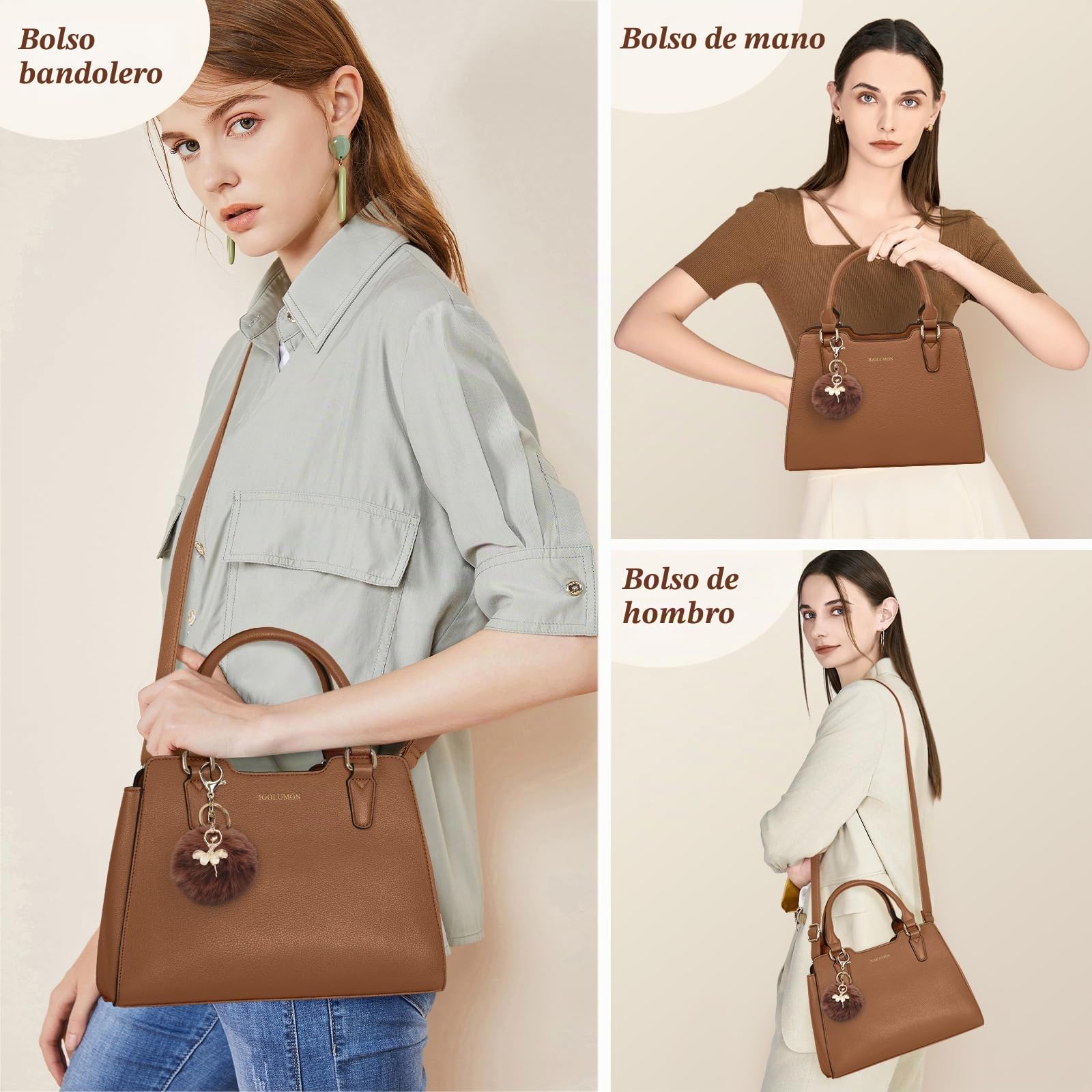 IGOLUMON Bolsos de Mano Piel para Mujer para Universitarias Trabajo Bolso Bandolera Universidad Marca Bolsa Outlet Marca Tote Bag Negro Marrón