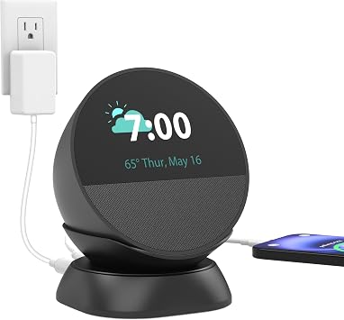 PlusAcc Stand for Spot with USB-C and USB-A Charging Ports, Desktop Holder Base Accessories for Cellphones and Earbuds, Space-Saving Design Black