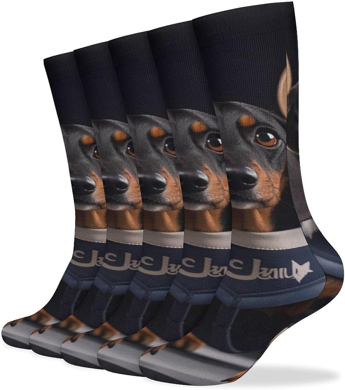 5 Pairs Knee High Socks Dachshund Dog Long Tube Boot Seamless Toe