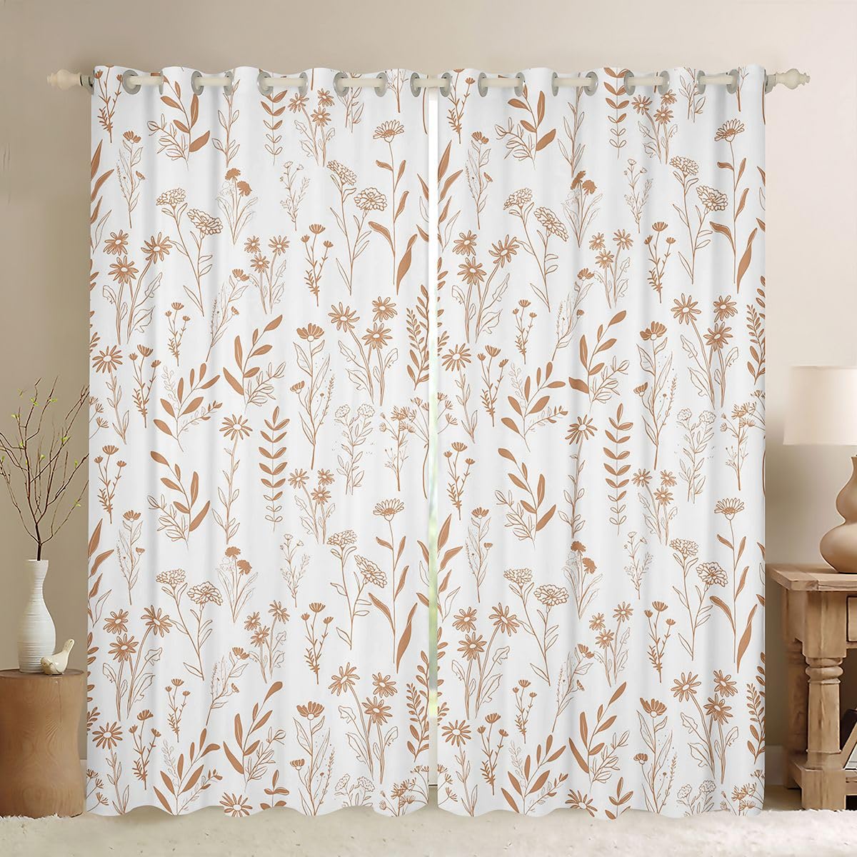 Homewish - Cortina de hojas rústicas blancas, 140 x 245 cm, diseño boho bohemio botánico, visillo de ventana vintage Shabby Style Chic para dormitorio