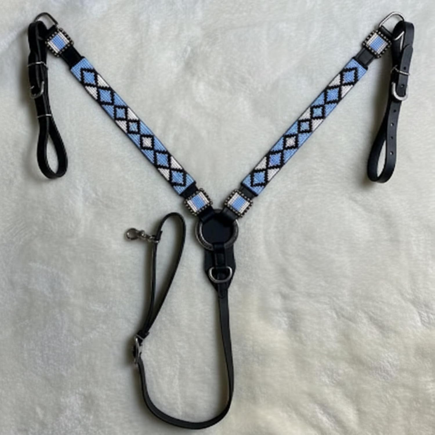 Western Premium Leather Equestrian Headstall, Breast Collar, Reins & Wither Straps - H Beaded Design,COB Size IN45