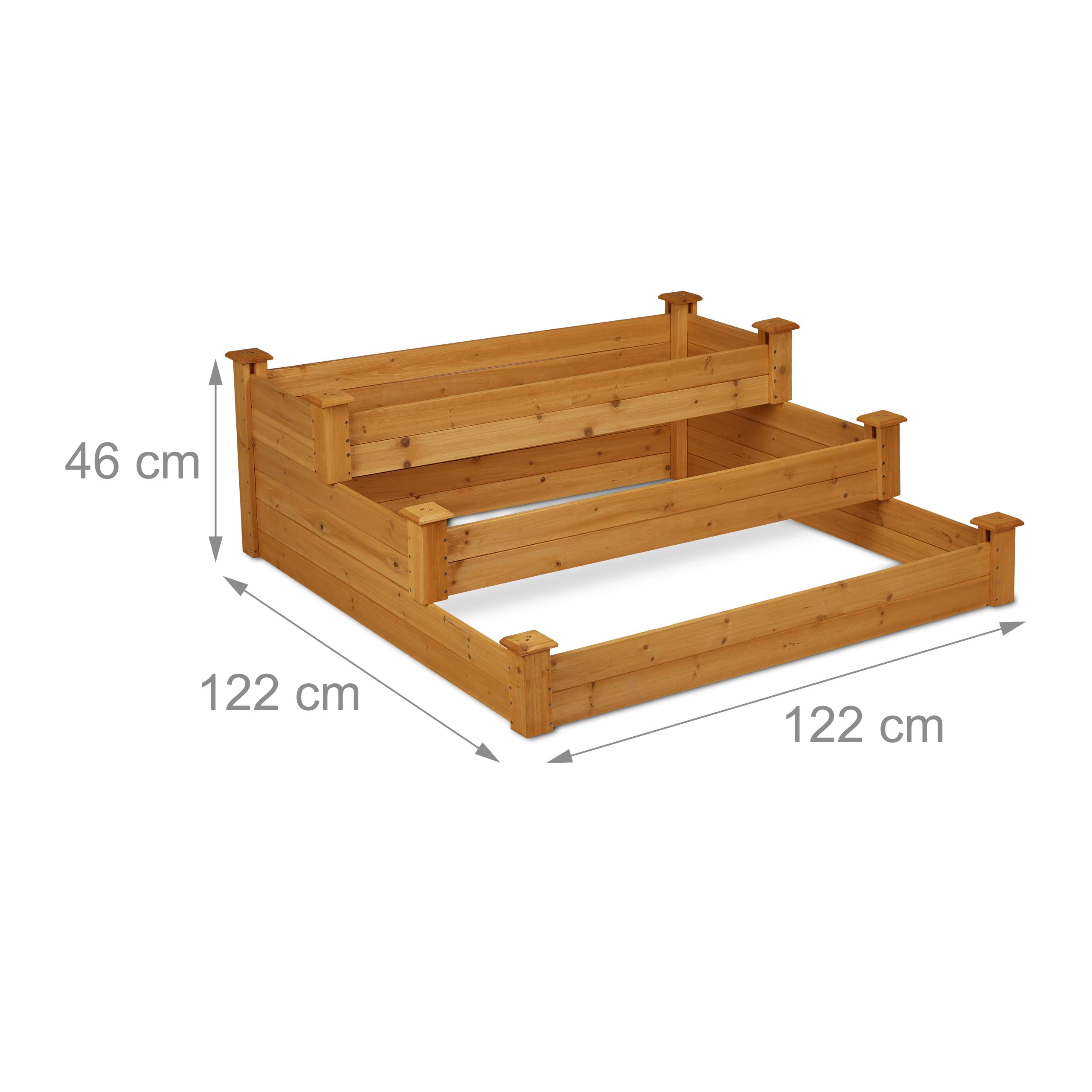 Relaxdays Fioriera a Scala su 3 Ripiani, Legno d'Abete, Giardino e Terrazza, Piante e Fiori, HLP 46x122x122cm, Naturale