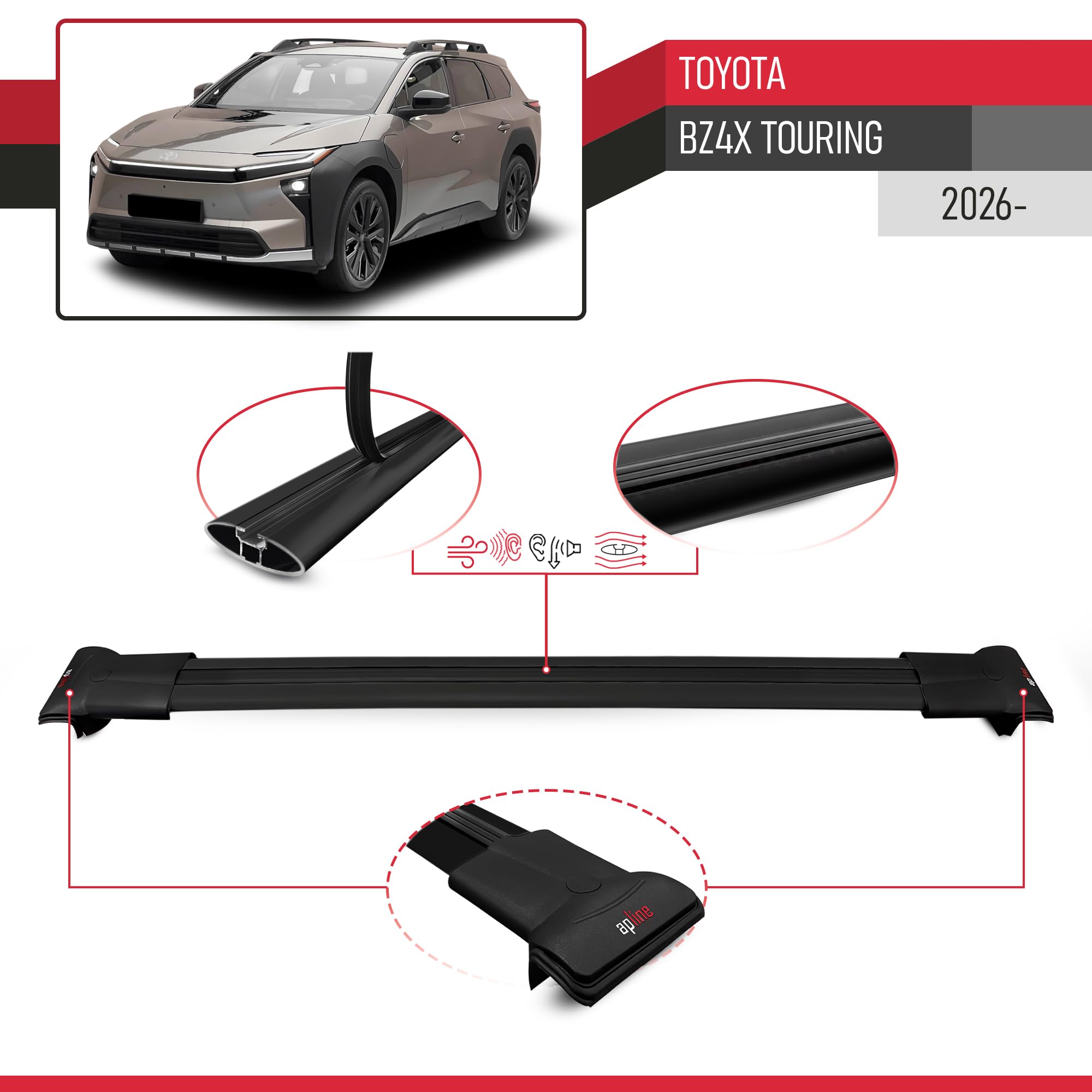 Compatible avec Toyota bZ4X Touring 2026-2026 Fly Modèle Barres de Toit Railing Porte-Bagages de Voiture Aluminium Noir 2 Barres