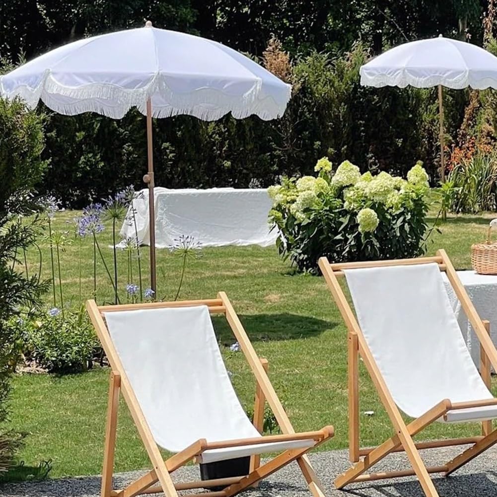 200 CM Przenośny Parasol Ogrodowy Boho Fringe, Parasol Ogrodowy na Patio, Ochrona UPF50+, Odchylany Parasol Plażowy na Balkon, Rynek, Podwórko