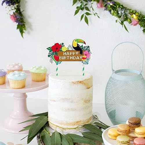 Miniatura 5 de Ercadio Paquete de 24 adornos para tartas de flamencos hawaianos con purpurina rosa, flamencos Luau, decoración hawaiana tropical de verano, Aloha