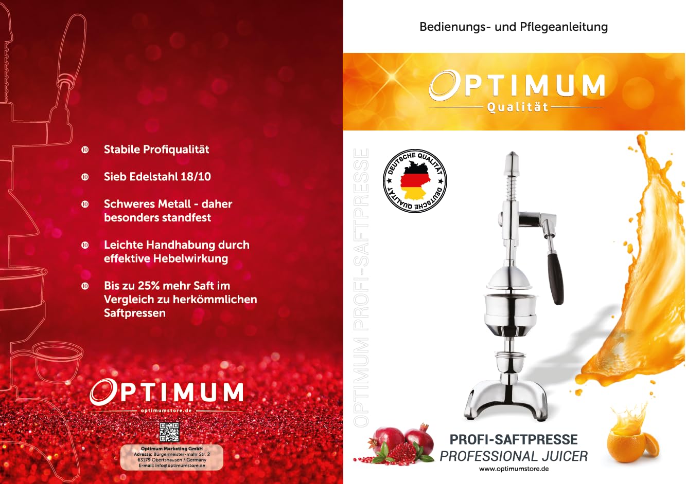 Optimum SAFTPRESSE ENTSAFTER HEBEL ORANGENPRESSE ZITRUSPRESSE MANUELL Model MOND