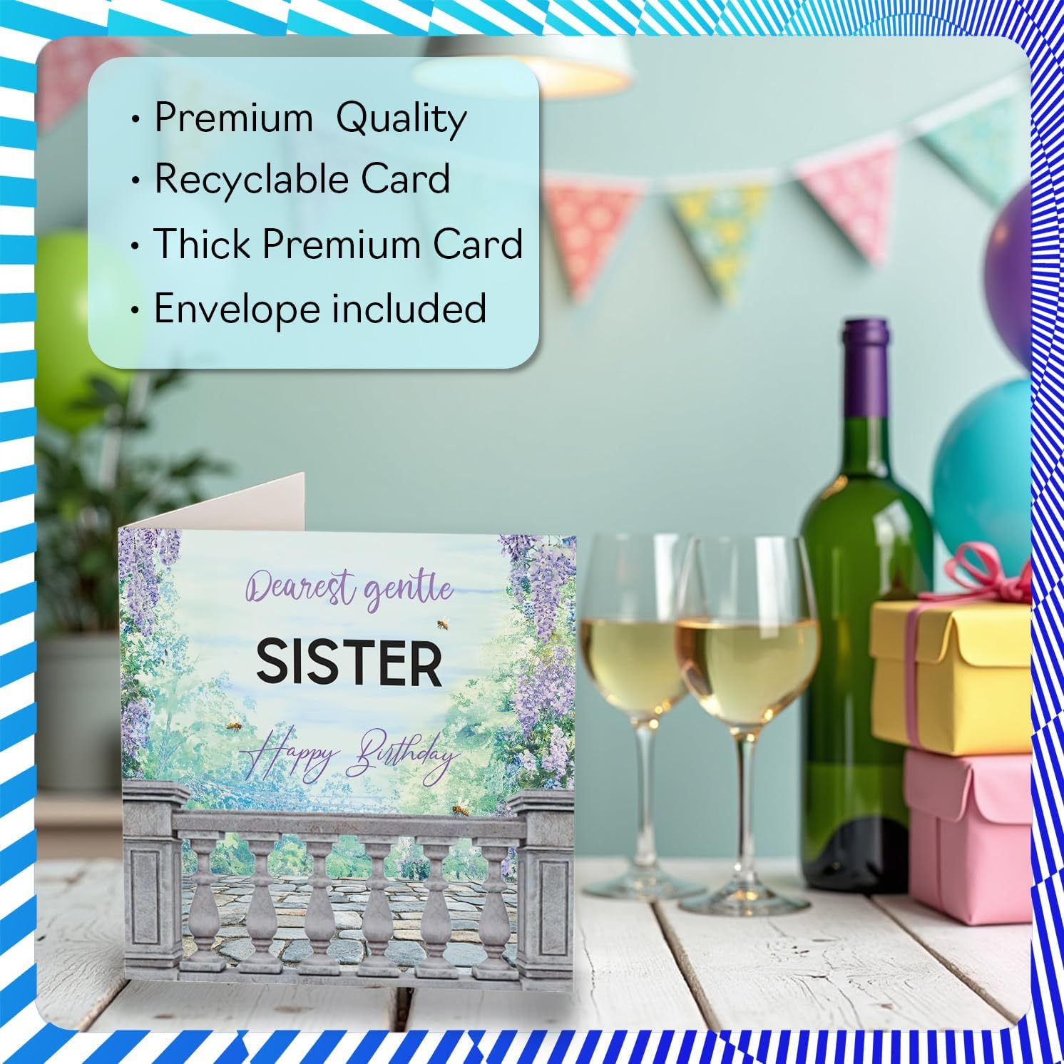Stuff4 Heartfelt Birthday Card for Sister - Warm Wishes for a Wonderful Sister - Serene Purple and Green Floral Design - 5.7 Inch Square, Envelope Included