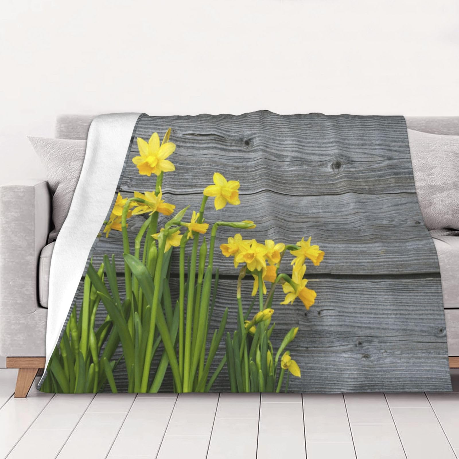 Couverture flanelle jonquilles 125x100 cm plaid chaud canapé