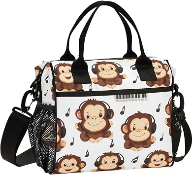 Monkey Cartoon Cute Lunch Bag Reusable Lunch Tote Bags Insulated Leakproof Cooler Bag Lunch Box Adjustable Shoulder Meal Holder for Women Men Work Picnic Camping