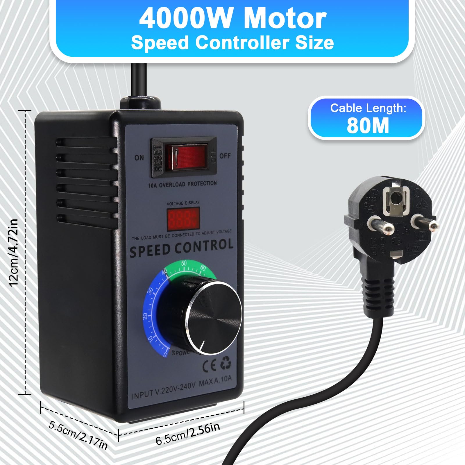 Aideepen Drehzahlregler 230V, AC Spitzenleistung 4000W