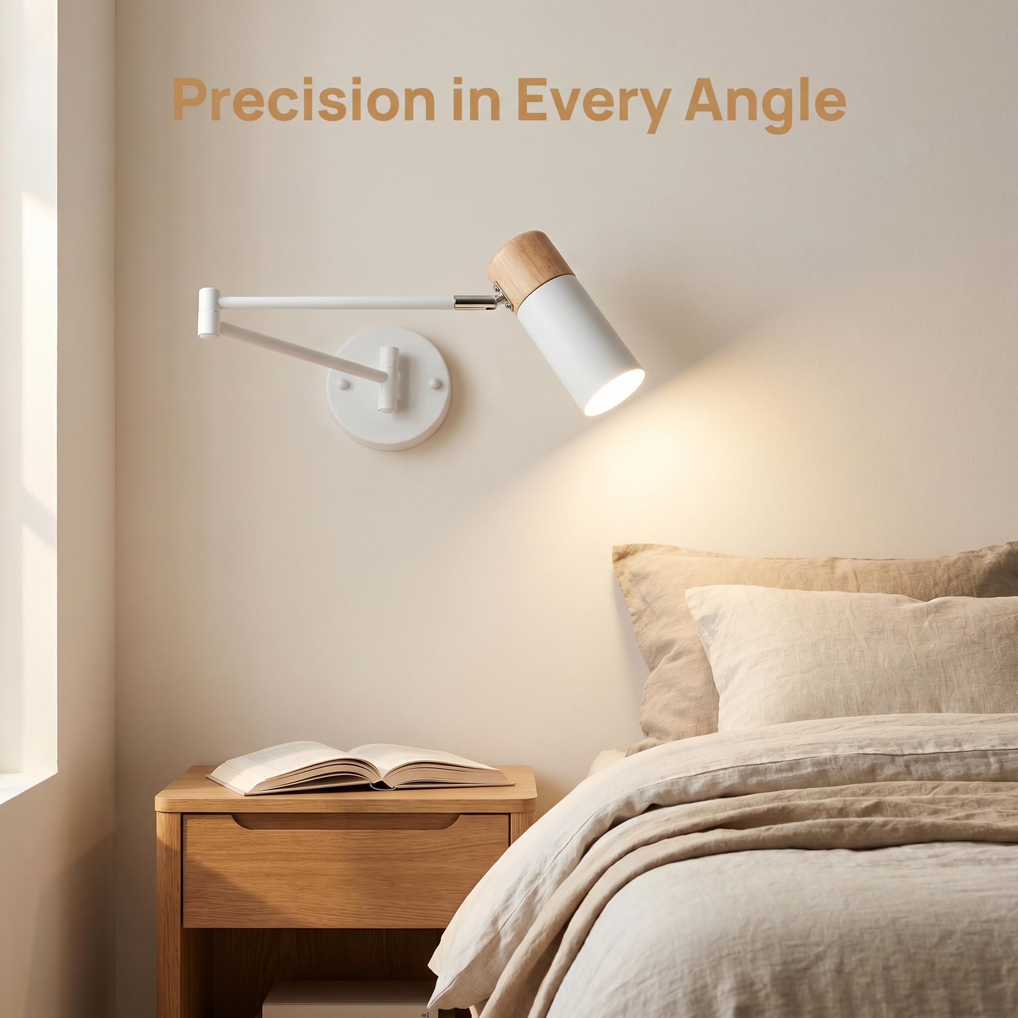 BARCELONA LED Applique Murale Extensible LOGAN Bois et Métal Blanc Style Nordique Moderne Vintage Industriel Bras Articulé Tête Rotative 360° Douille E27 G45 Lampe de Lecture Chambre Salon Intérieur