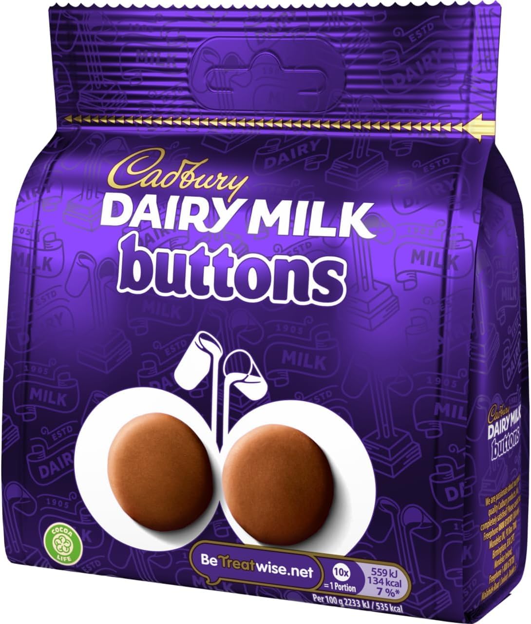 Cadbury Dairy Milk Giant Chocolate Buttons Bag, 95g, Parfait pour partage avec amis et famille, Pack de 10