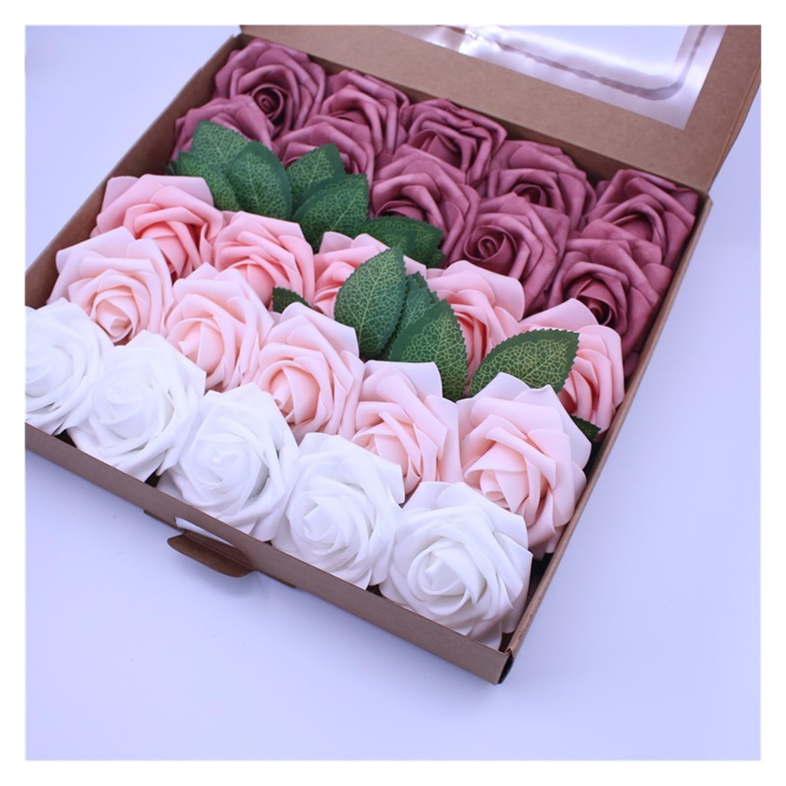 Sztuczne kwiaty 25 sztuk/pudło 7-8cm sztuczna pianka PE białe róże kwiaty bukiet panny młodej kwiat na wesele dekoracyjne Sztuczne kwiaty(Pink white)