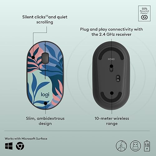Miniatura 6 de Logitech Ratón inalámbrico M340 con impresiones de edición limitada, receptor USB y clics silenciosos, mouse inalámbrico portátil para computadora