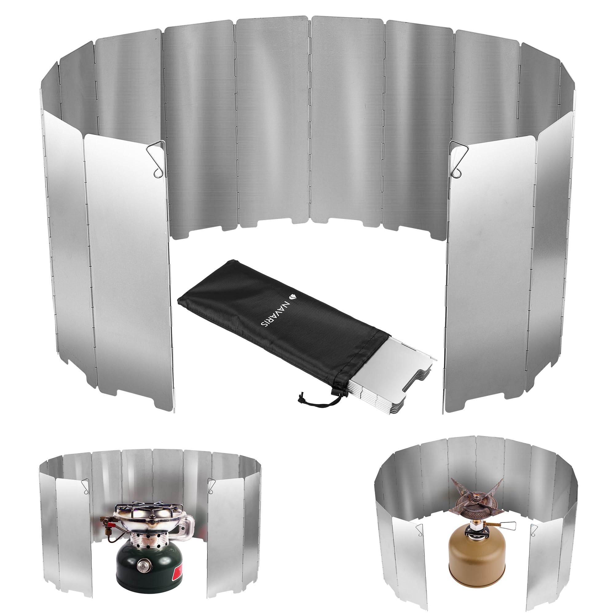Navaris Foldable Camping Cooking Windshield 16pcs - Portable Camp Gas Stove Kitchen Windbreak - Wind Shield Gadgets - Aluminium Windscreen Guards for Outdoors Picnics & Backpacking
