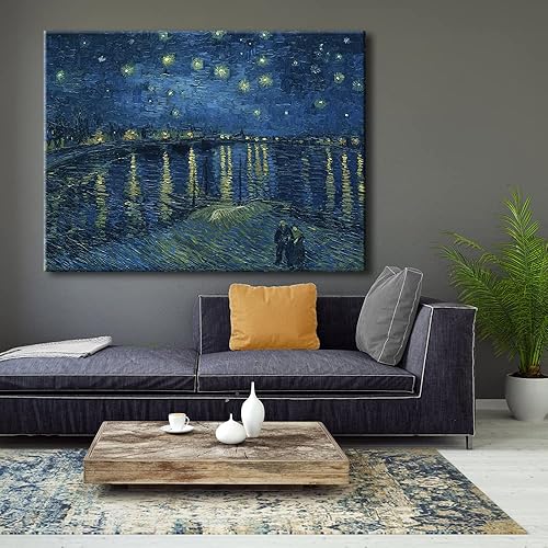 Miniatura 8 de Wieco Art Arte de pared de Van Gogh, famosas pinturas al óleo, arte de pared de la noche estrellada sobre el Ródano, pinturas al óleo famosas, extra