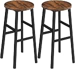 MAHANCRIS 71 cm Bar Stools, Set of 2 Round Bar Chairs with Footrest, Tall Counter Bar Stools, Kitchen Breakfast Bar Stools, Easy Assembly, for Dining Room, Kitchen, Rustic Brown BAHR02701