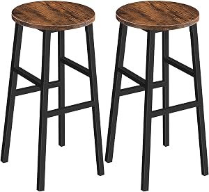 MAHANCRIS 71 cm Bar Stools, Set of 2 Round Bar Chairs with Footrest, Tall Counter Bar Stools, Kitchen Breakfast Bar Stools, Easy Assembly, for Dining Room, Kitchen, Rustic Brown BAHR02701