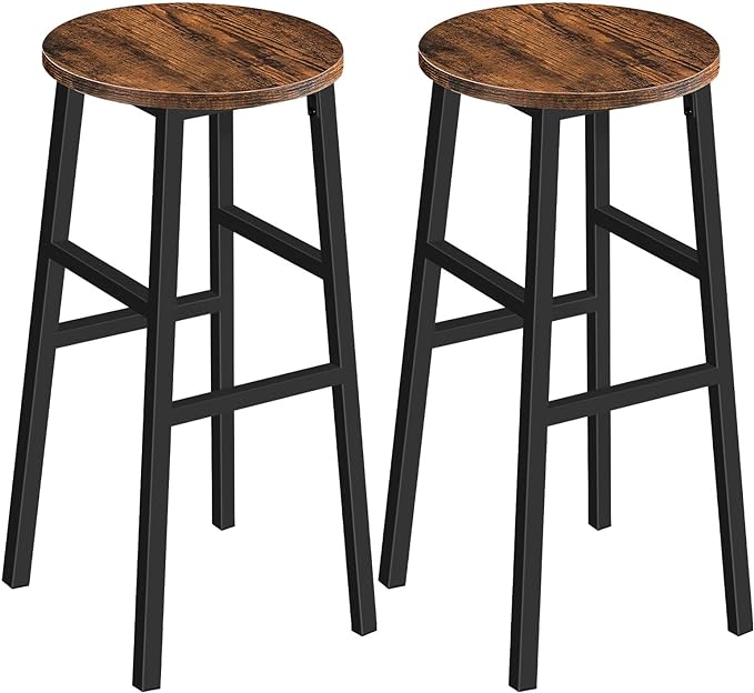 Bar Stools, Set of 2 Round Bar Chairs with Footrest, 28 Inch Kitchen Breakfast Bar Stools, Industrial Bar Stools, Easy Assembly, for Dining Room, Kitchen, Rustic Brown BAHR02701