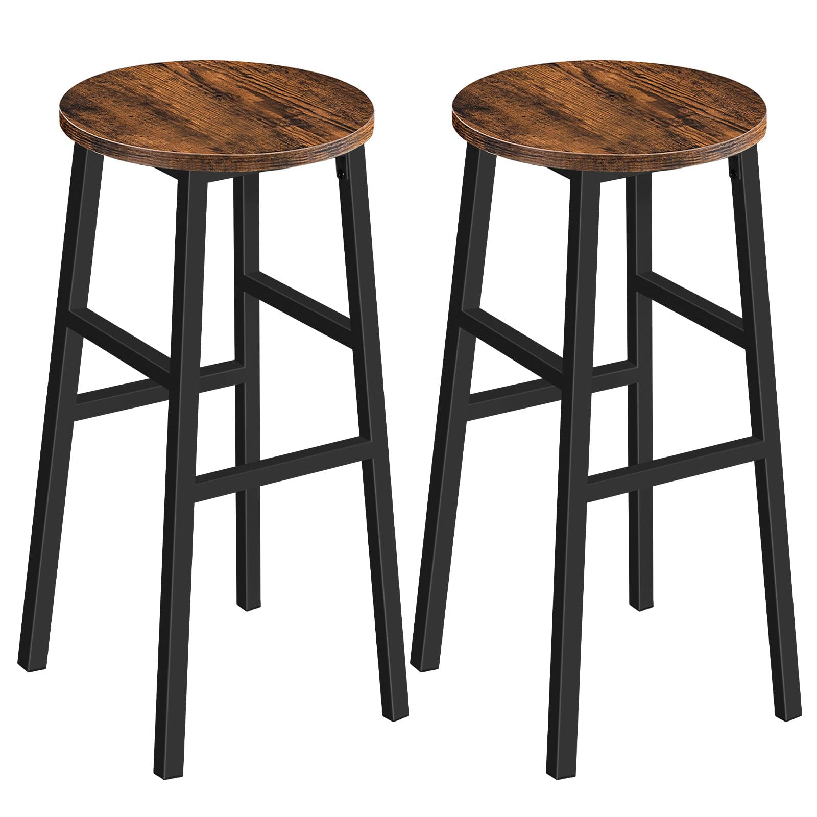 Bar Stools, Set of 2 Round Bar Chairs with Footrest, 28 Inch Kitchen Breakfast Bar Chairs, Industrial Bar Stools, Easy Assembly, for Dining Room, Kitchen, Rustic Brown BAHR02701
