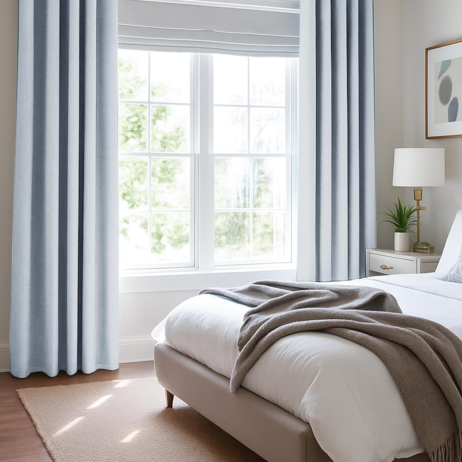 Deconovo Total Blackout Curtains Faux Linen Room Darkening Thermal Insulated Noise Reducing Energy Effcient Draperies for Living Room Bedroom (Light Blue, 52x96 Inch, 2 Panels)