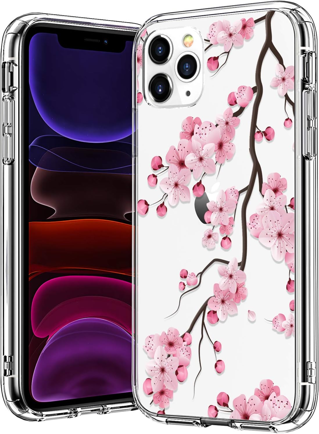 BICOL iPhone 11 Pro Max Case,Pink Cherry Blossom Floral Flower Pattern Clear with Design Hard Back Case with Soft TPU Bumper Protective Cover Phone Case for Apple iPhone 11 Pro Max 6.5" 2019