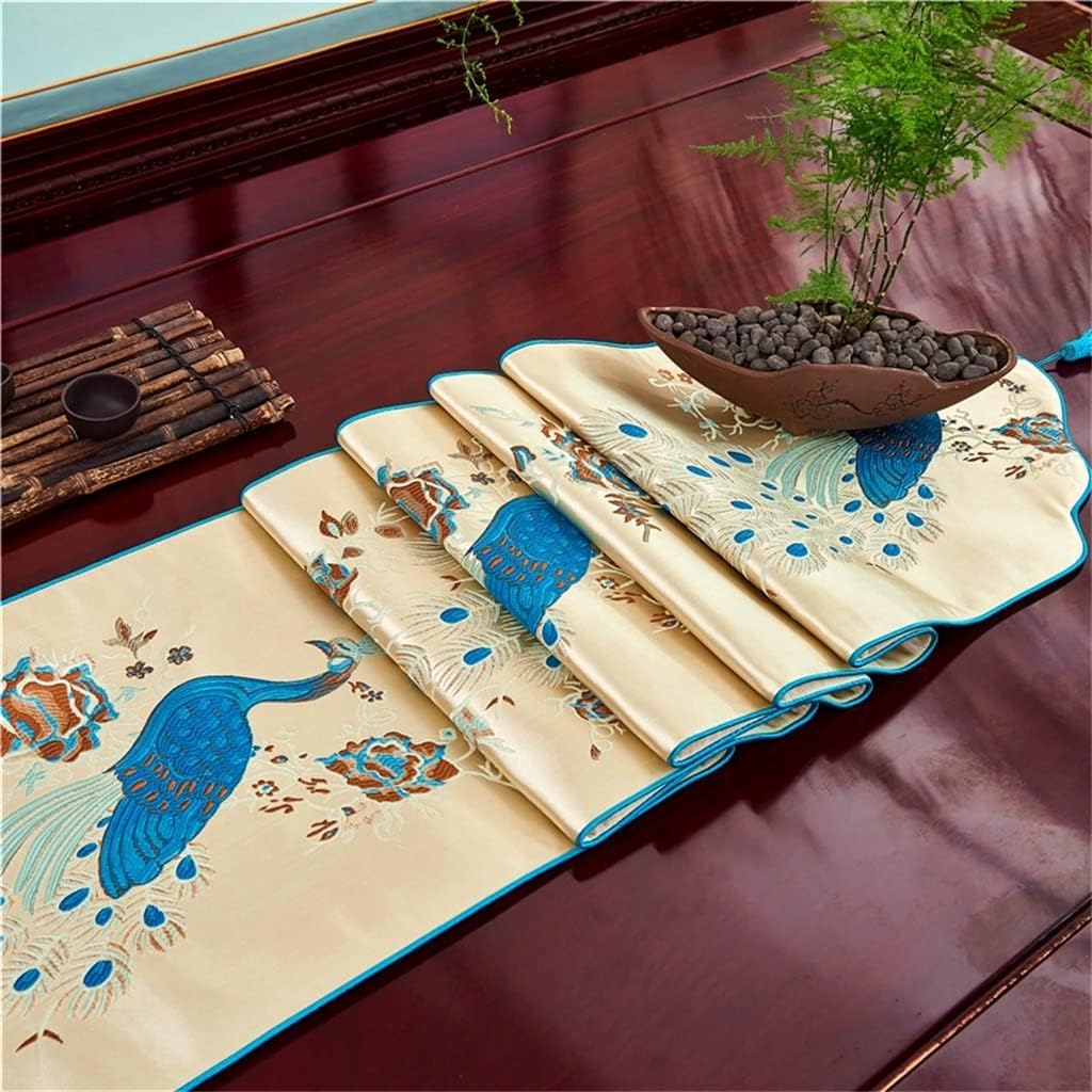 JSEIAJB Peacock Embroidery Table Runners Tassel Table Decor Accessories Party Wedding Decor Table Art(32x176cm)