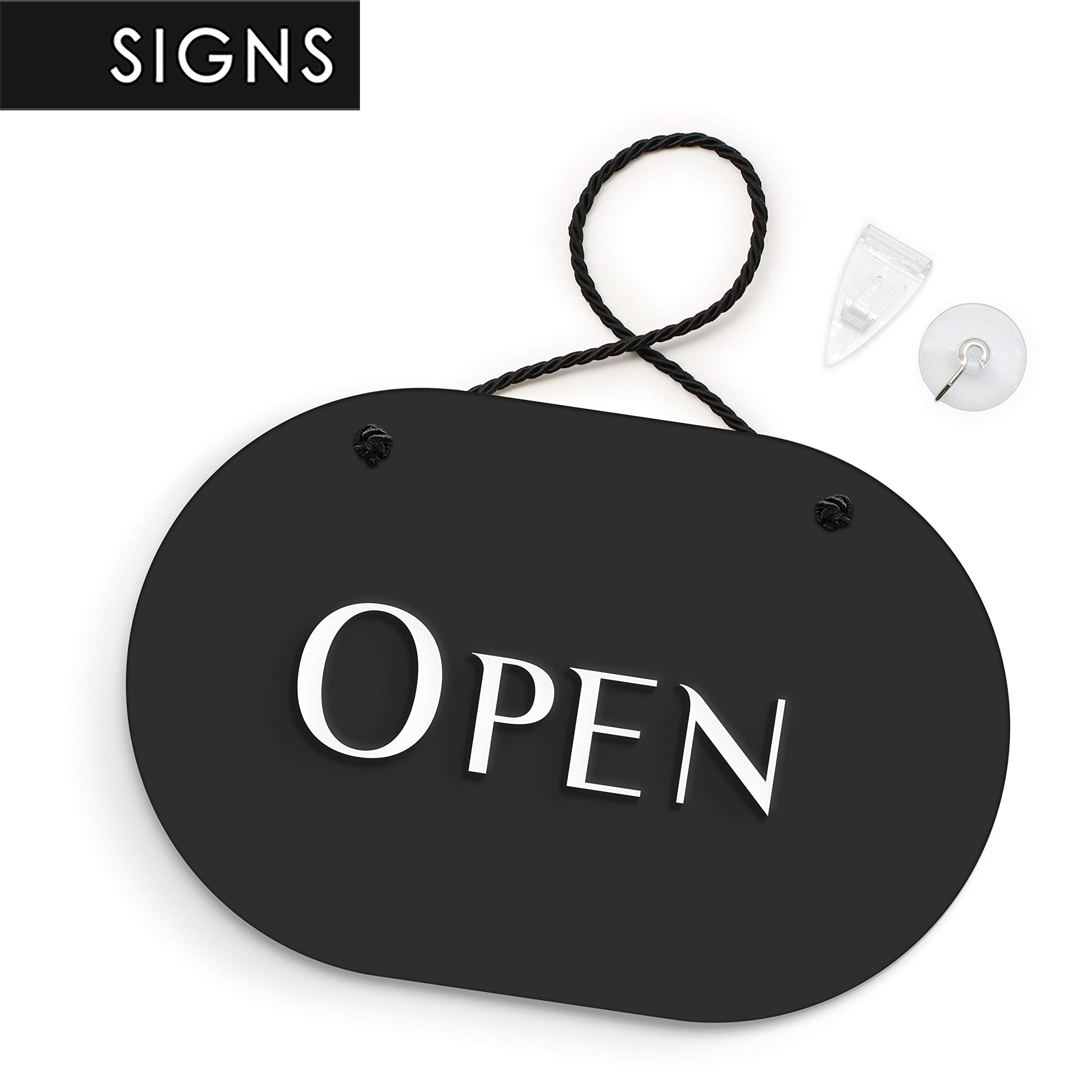SIGNS - Ovale Elegante Nero - Cartello Open/Closed a rilievo [OC35] Insegna per porta vetrina ingresso di Bar, Pub, Ristorante o Negozio
