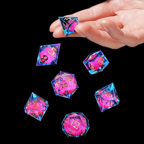 Miniatura 36 de AUSTOR Juego de dados DND de resina de núcleo líquido, de borde afilado, 7 troqueles, juego de dados DND de arena movediza hechos a mano