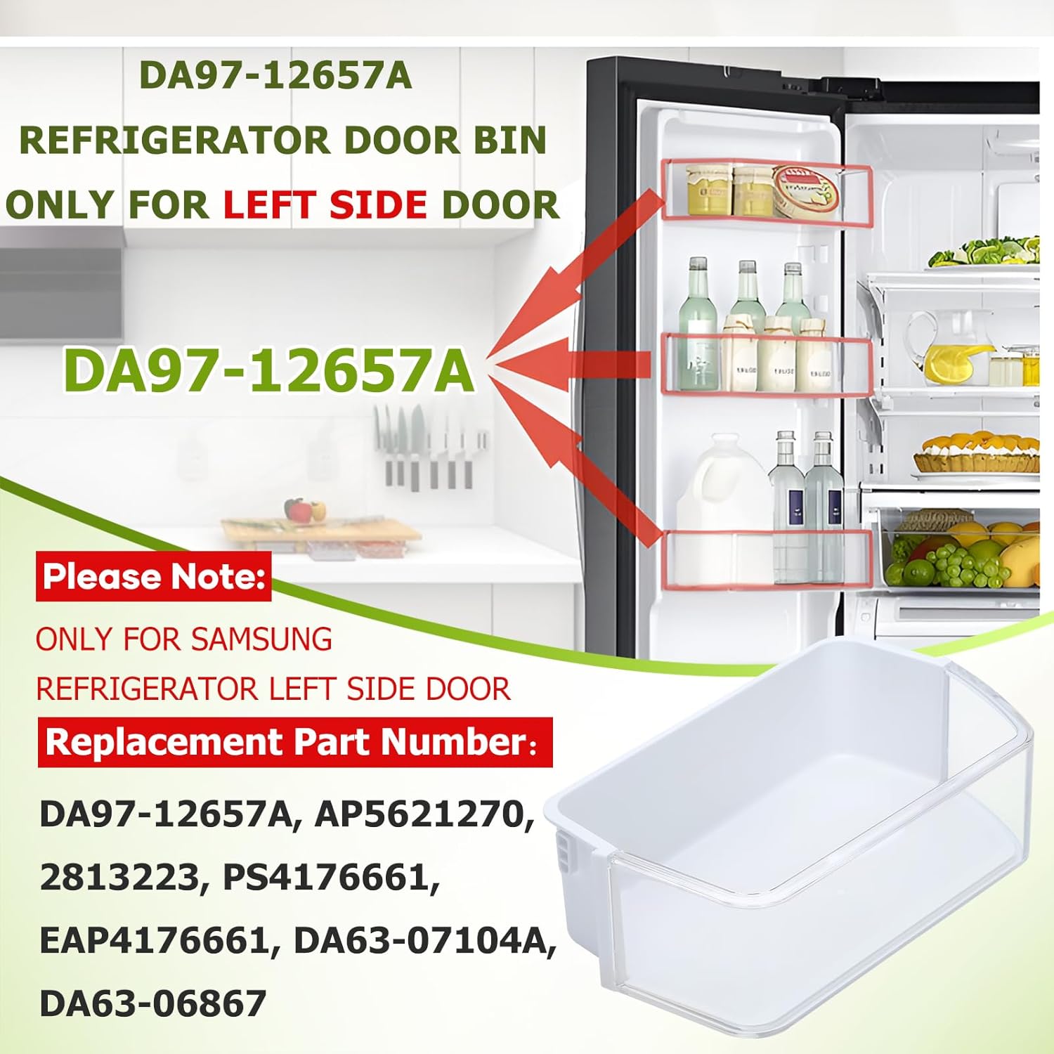 2 PACK DA97-12657A Refrigerator Door Shelf Bin (Left) Replacement for Samsung RF263beaesr RF261beaesr RF260beaesr Door Bin Basket Replaces EAP4176661 DA63-06867 AP5621270 PS4176661