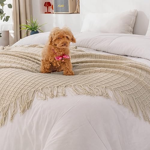 Miniatura 4 de Lunarose - Manta para el sofá, manta de punto suave y acogedora con borla, manta decorativa ligera para el sofá, silla, cama, viajes y sala de