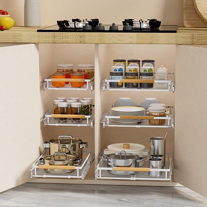 SANNO Organizador de Gabinete Extraíble, Estante Deslizante para Ollas y Sartenes, Ancho Expandible 17.1 a 27" W x 22.5" D miniatura 4