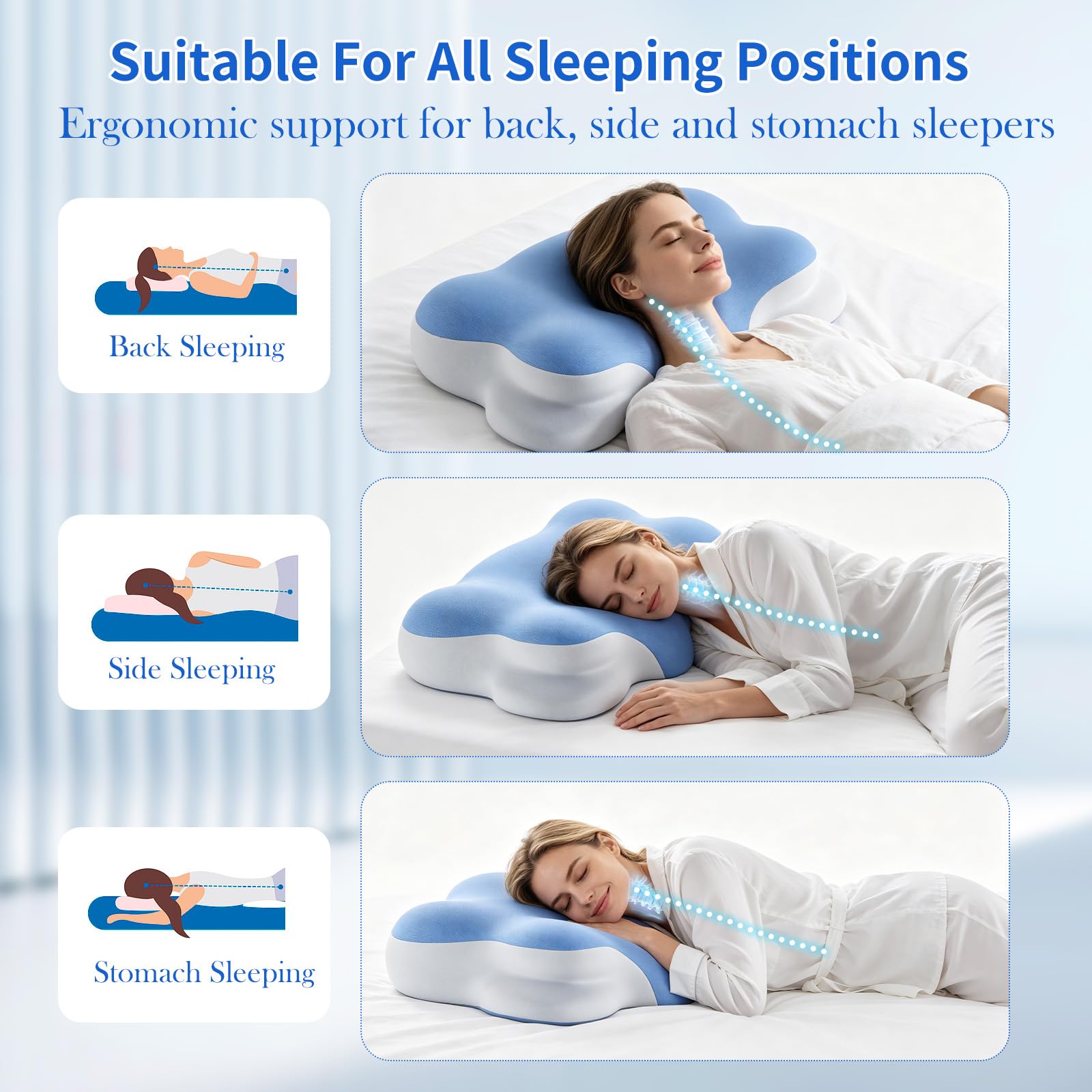 Cuscino Cervicale Memory Foam, Cuscino Ortopedico a forma di nuvola con federa rinfrescante per chi Dorme su un fianco sulla schiena e a pancia in giù