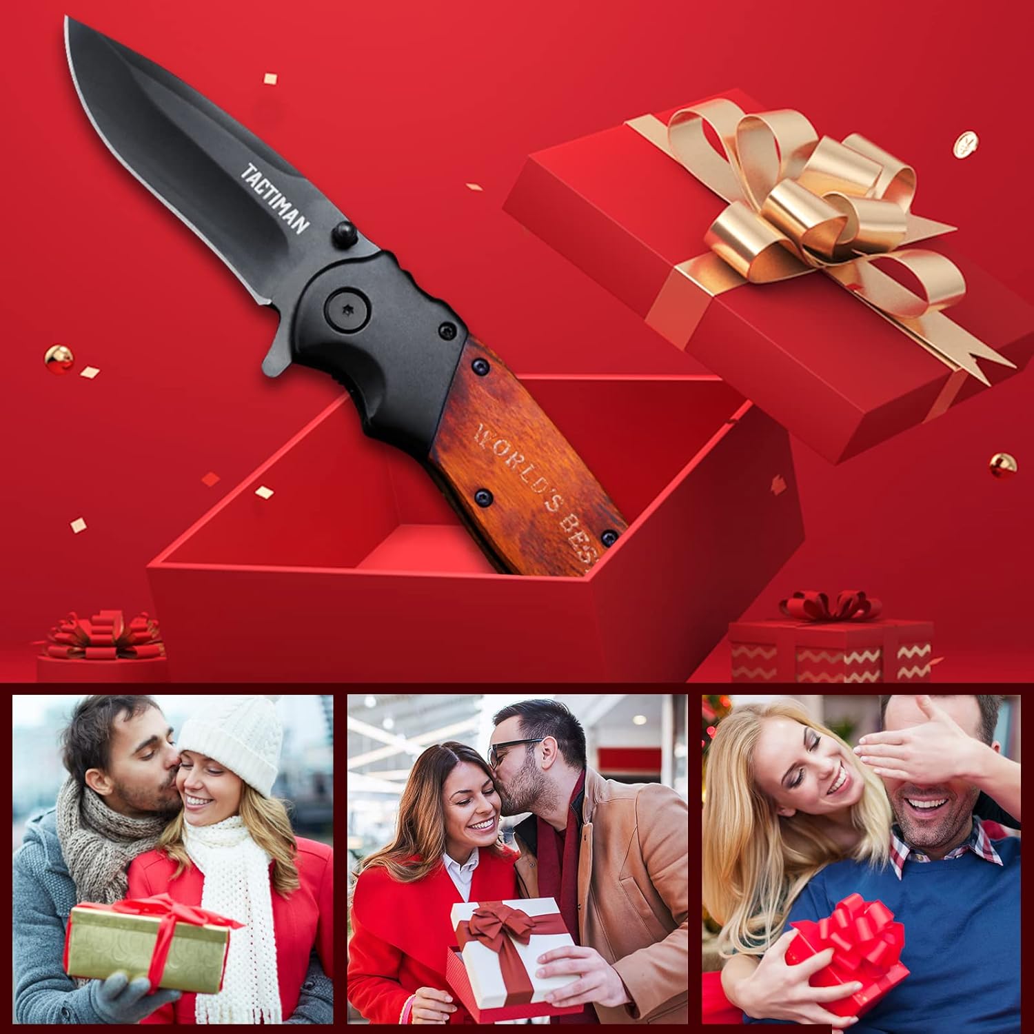 Pocket Knife - 'Best Dad Ever' Engraved Wood Handle Folding Knife with Premium Gift Box - Ideal Father's Day, Christmas, Birthday, Retirement, Thank You, or New Dad Gift