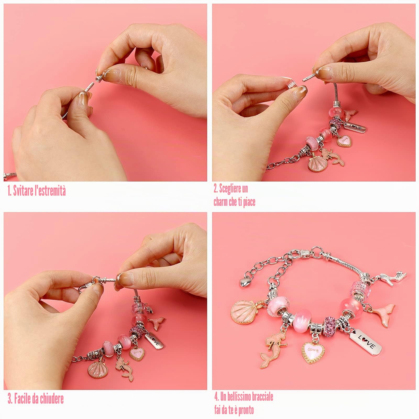 Homgaty Kit Braccialetti Fai da Te - Set per Fare Braccialetti con 70 Perline, Ciondoli e Chiusure, Crea Braccialetti per Ragazze, Regalo Kit Creativo