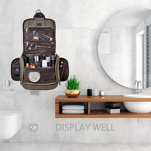 Miniatura 2 de Neceser de lona colgante organizador de maquillaje con gancho de metal resistente, kit de afeitado de viaje, bolsa de cosméticos portátil a granel