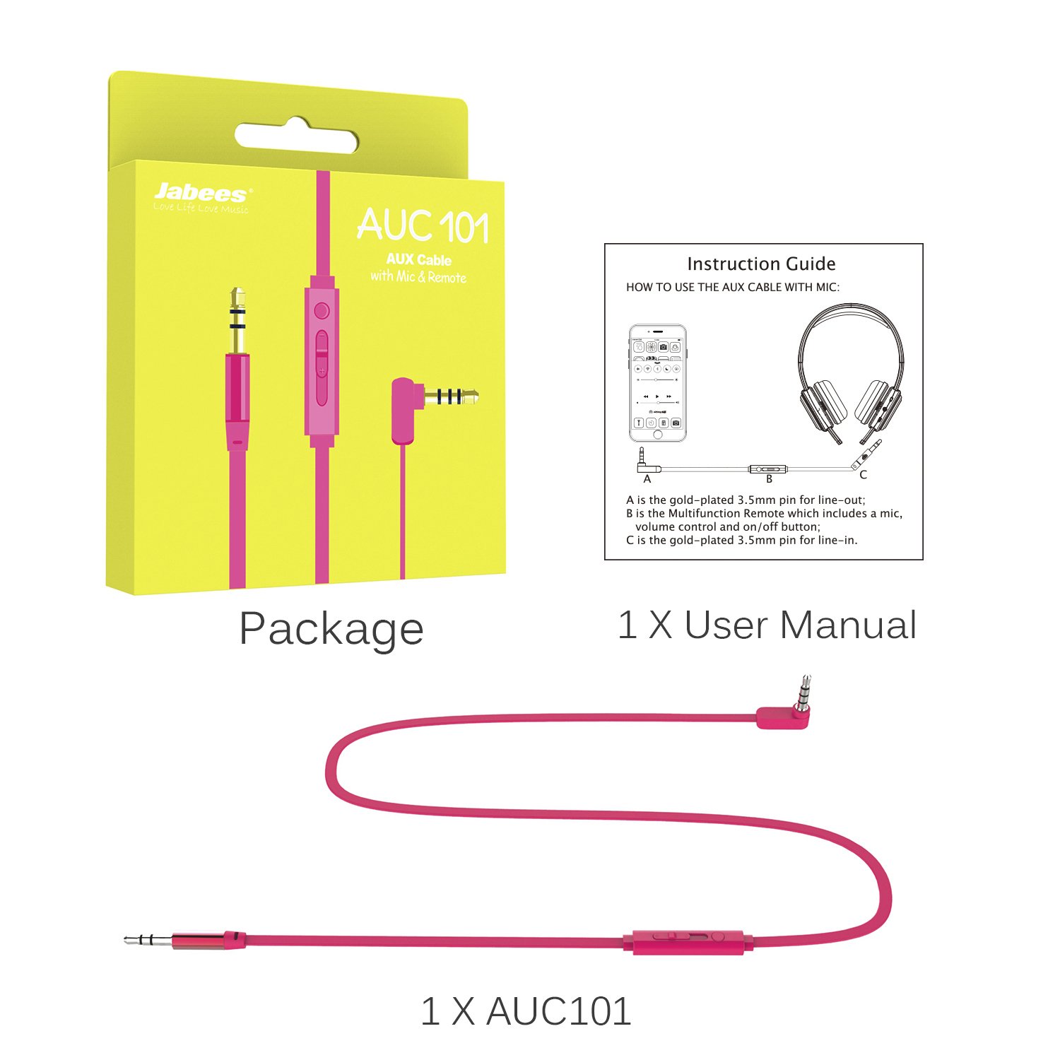 Jabees 3.5mm Aux Audio Cable to Connect 