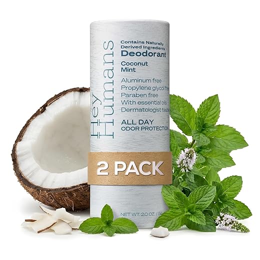 Hey Humans Coconut Mint Vegan, Aluminum Free Deodorant with Natural Ingredients, Coconut Oil & Shea Butter | All Day Odor Protection for Women & Men | Earth-Friendly Packaging, 2 oz. - Pack of 2
