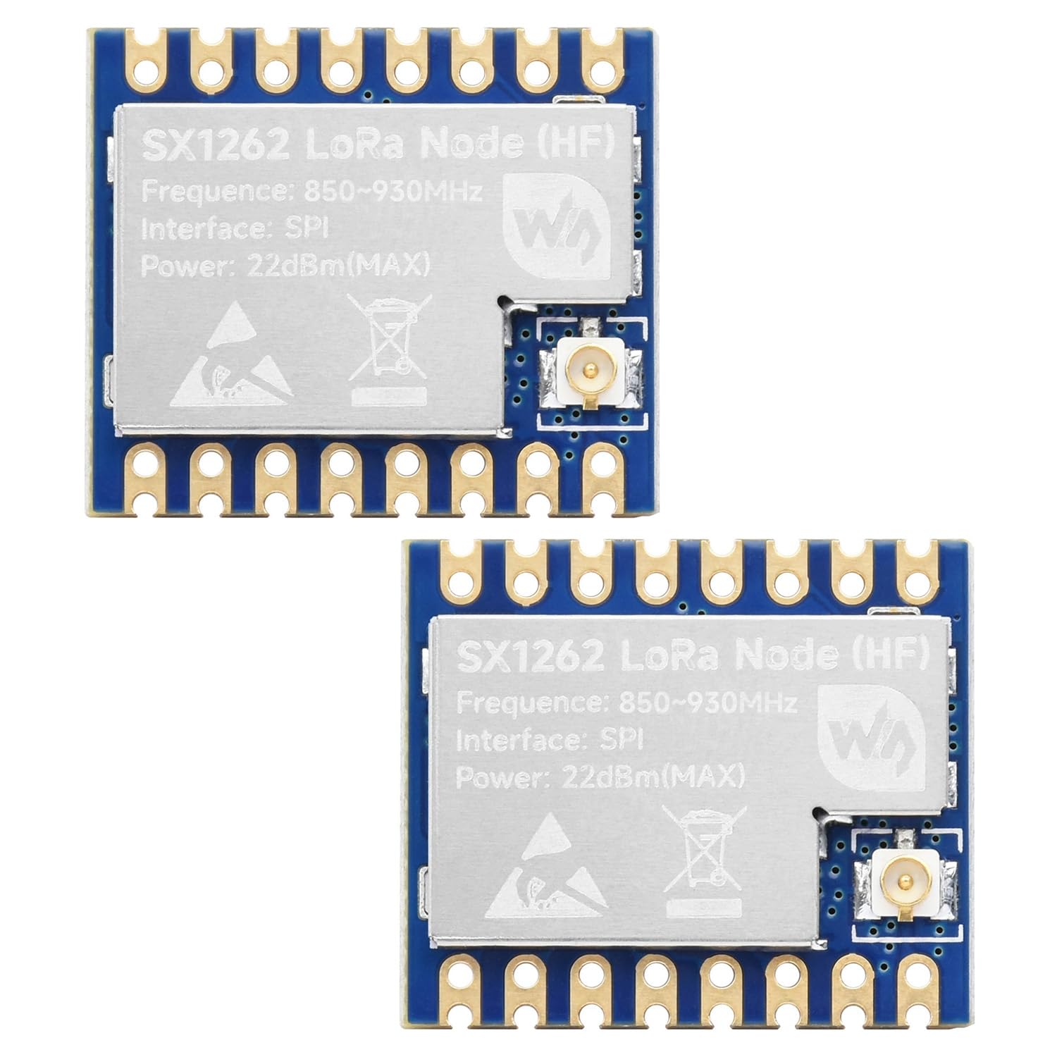 Waveshare Lot de 2 modules Core1262 HF LoRa, puce SX1262, appareils meshtastiques, communication longue portée, anti-interférence, convient pour bande sub-GHz