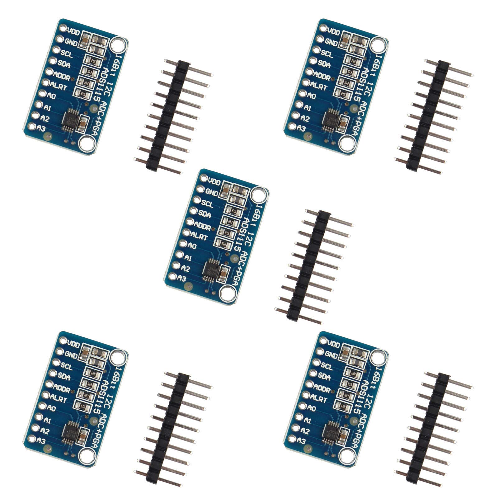 HALJIA 5PCS 16 Bit I2C ADS1115 Module ADC 4 Channels with Programmable Gain Amplifier Analog Digital Converter Development Board Module