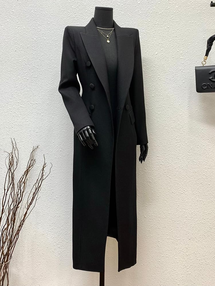 Donna Lungo Blazer Business Casual Doppio Petto Bottoni Vestito Cappotto Picco Risvolto Vestito Giacca