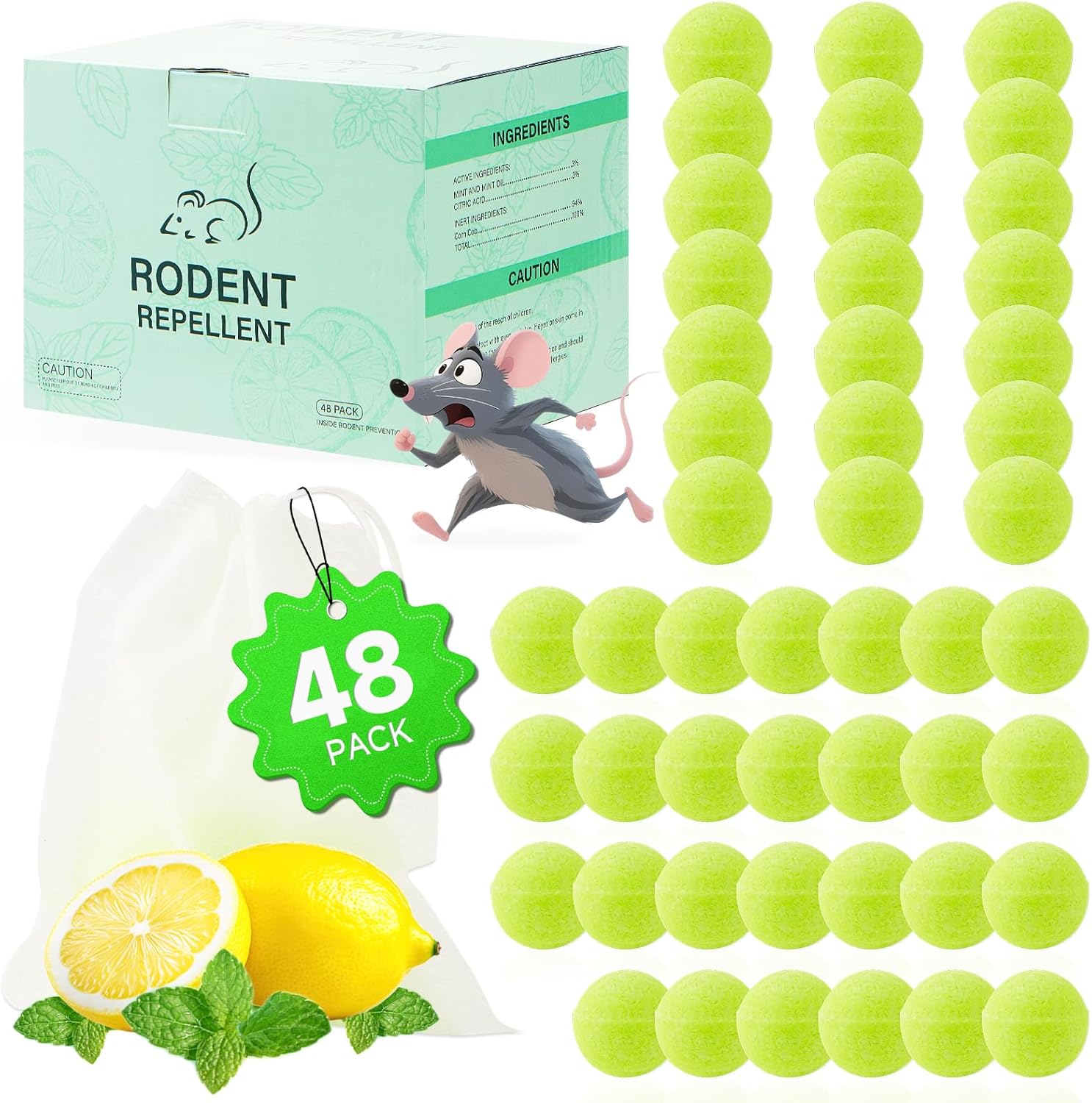 Pest Rodent Repellent, 48 Pack Peppermint Oil Repellent for Mouse, Rodent, Mice, Rats, Spider, Pest Control Indoor & Outdoor Use, Natural Mouse Deterrent Replace Traps Family & Pet Safe